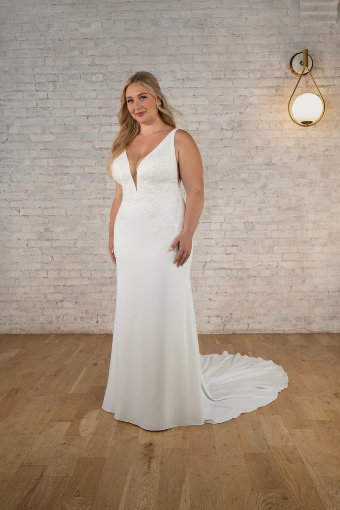 Stella York Rhodes #3 (PI-PL) Pure Ivory Gown w Porcelain Tulle Plunge thumbnail