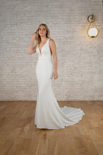 Stella York Rhodes #0 default (PI-PL) Pure Ivory Gown w Porcelain Tulle Plunge thumbnail
