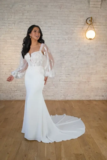 Stella York Brianna #0 default (PI-PL) Pure Ivory Gown w Porcelain Tulle Plunge thumbnail