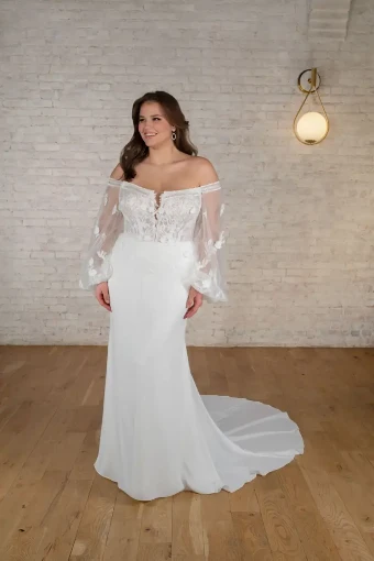 Stella York Brianna #2 default (PI-PL) Pure Ivory Gown w Porcelain Tulle Plunge thumbnail