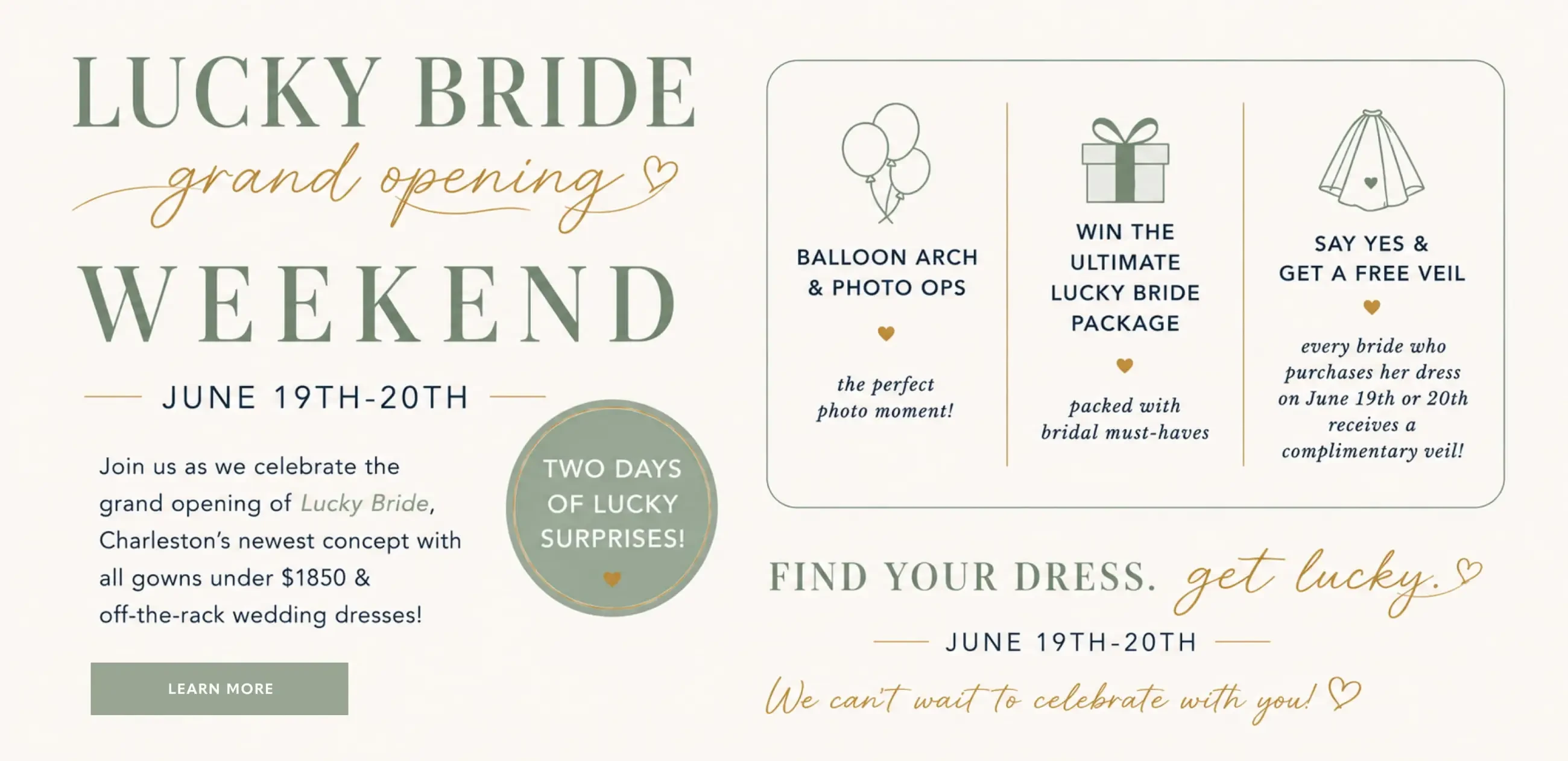 Lucky Bride Grand Opening Weekend Desktop Banner